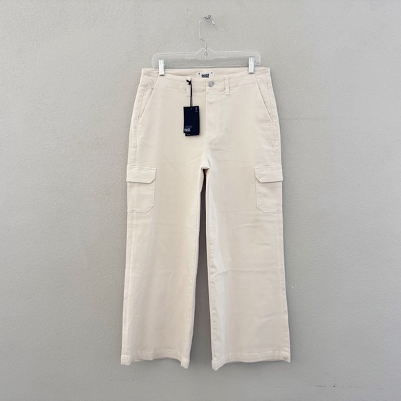 Paige Carly Wide Leg Cargo Pant 31 Cream Neutral Cotton Twill Utility Casual NWT - Picture 5 of 14